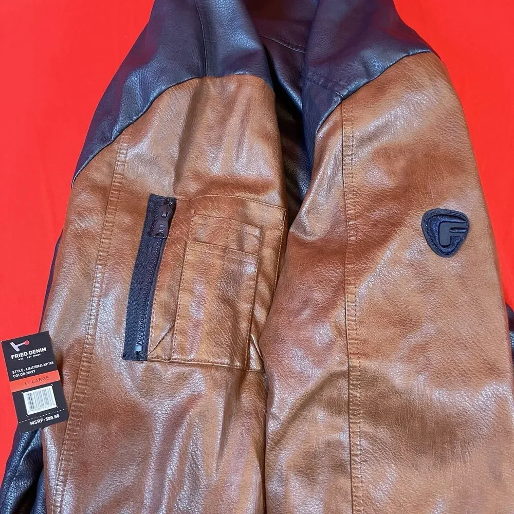 Fried Denim NYC‎ Varsity Bomber Jacket / Brown & Navy / Men's / XL  Extra Large